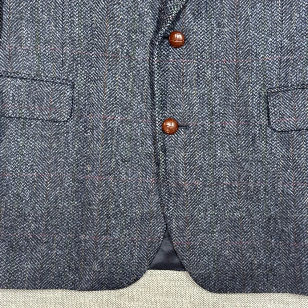 Brooks Brothers Vintage 80s Wool Herringbone Blazer Blue 44R Tweed Scotland